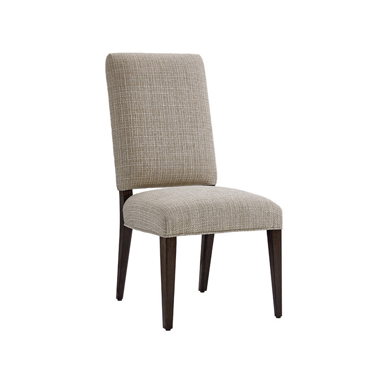 Gray Linen Upholstered Side Chair with Wood Legs