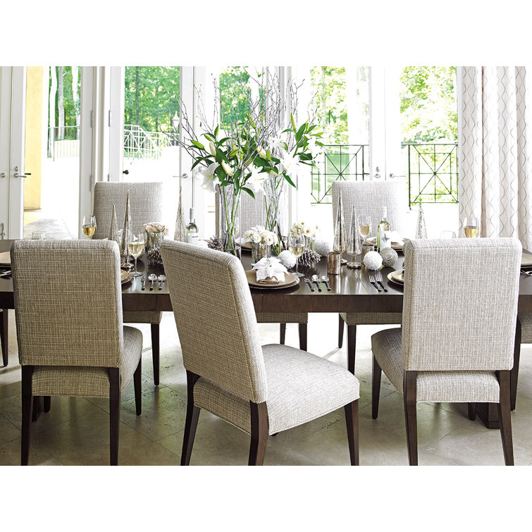 Gray Linen Upholstered Side Chair with Wood Legs