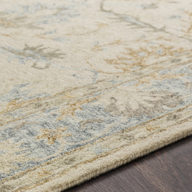 Handmade Beige and Blue Wool 9' x 12' Oriental Rug
