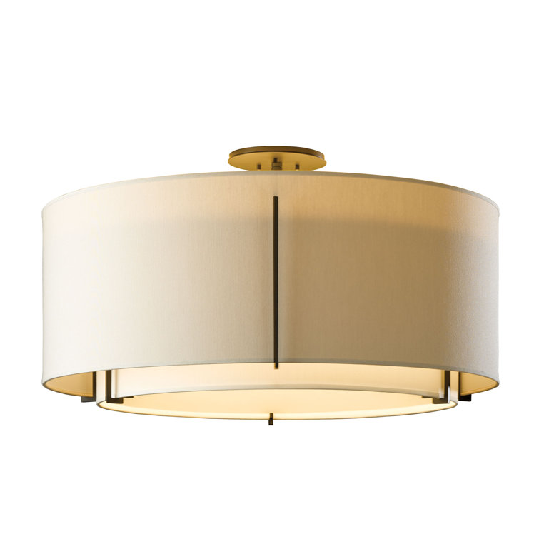 Dark Smoke and Flax Fabric Drum Semi Flush Mount