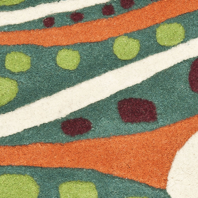 Teal and Multicolor Handmade Wool and Viscose Area Rug