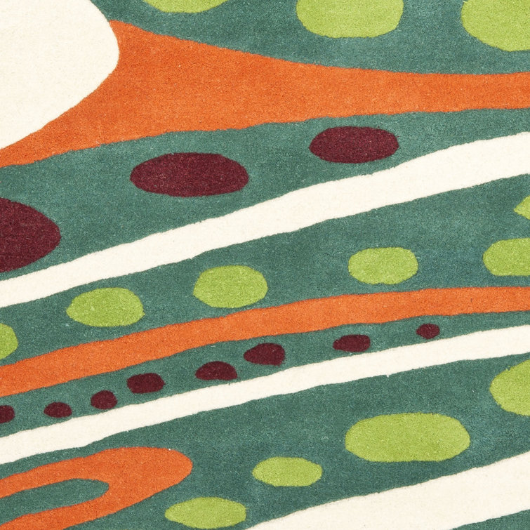 Teal and Multicolor Handmade Wool and Viscose Area Rug