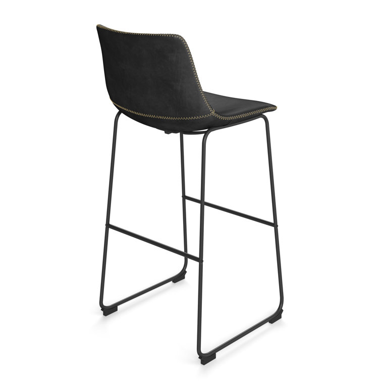 Modern Sleek Black Faux Leather Barstools with Powder-Coated Steel Legs