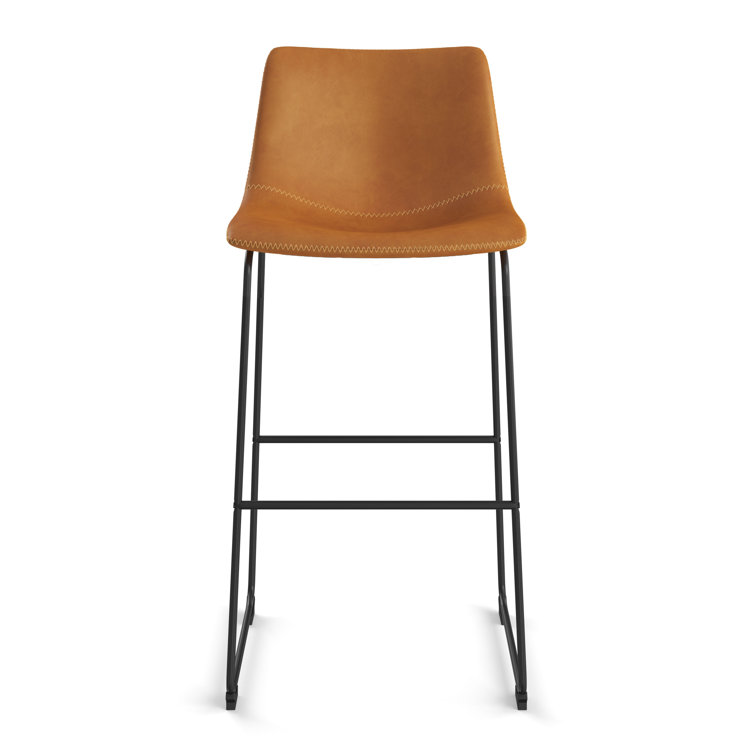 Whiskey Brown Faux Leather Mid-Century Bar Stools, Set of 2