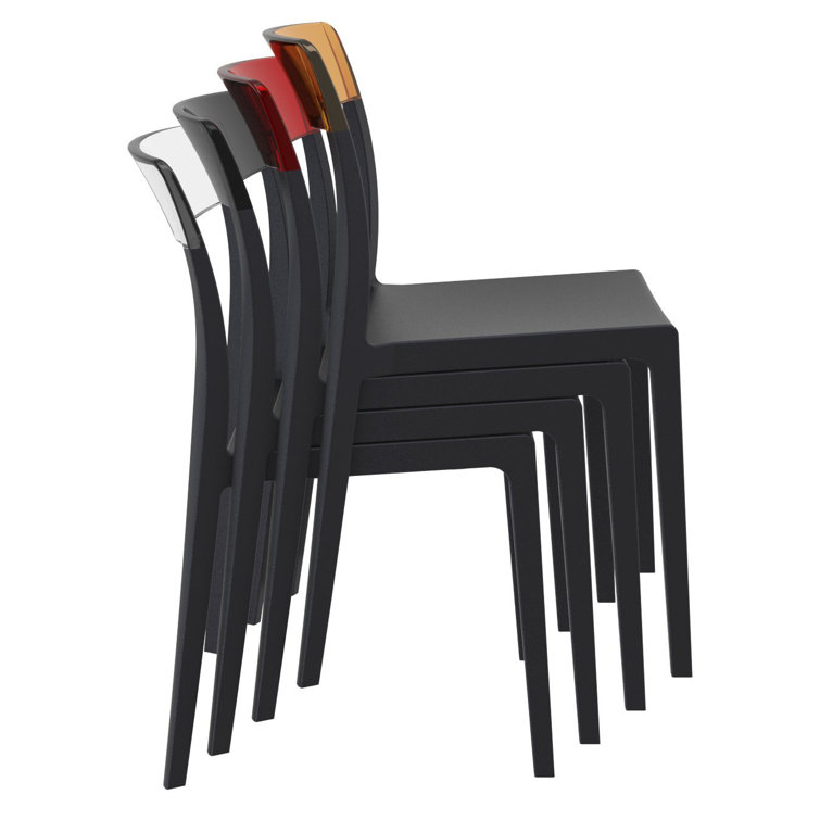 Black and Red Stackable Plastic Dining Chairs, Set of 2