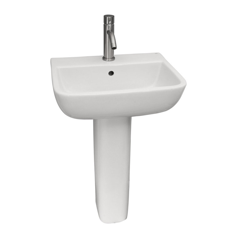 White Vitreous China Rectangular Pedestal Bathroom Sink with Overflow