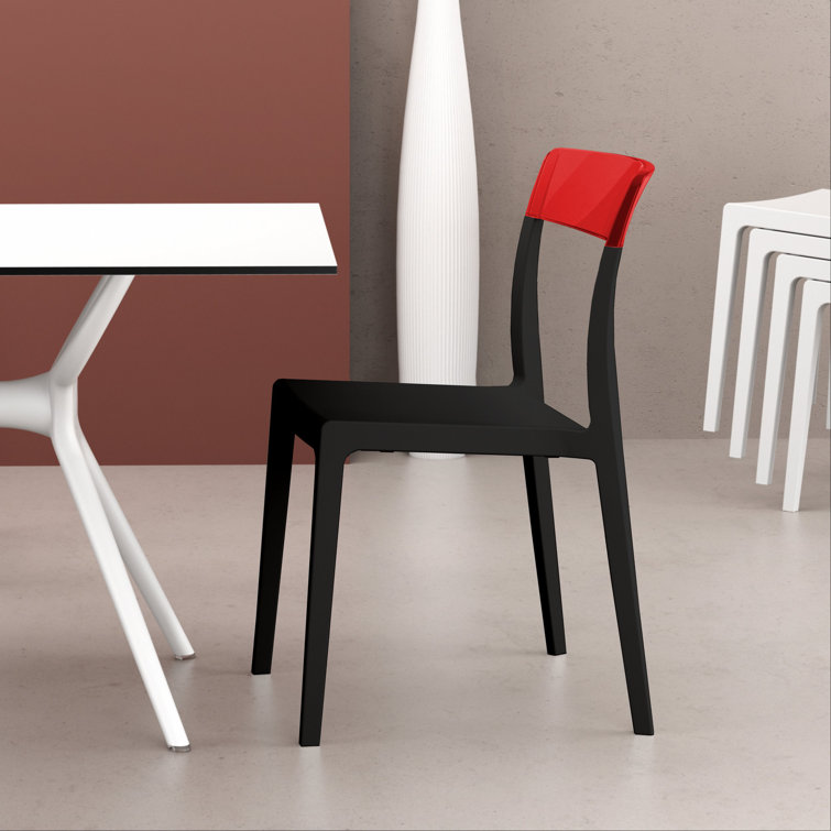 Black and Red Stackable Plastic Dining Chairs, Set of 2