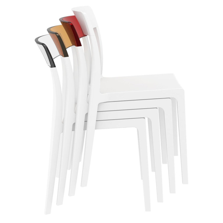 White and Red Stackable Plastic Outdoor Dining Chairs, Set of 2