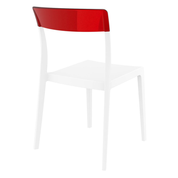 White and Red Stackable Plastic Outdoor Dining Chairs, Set of 2