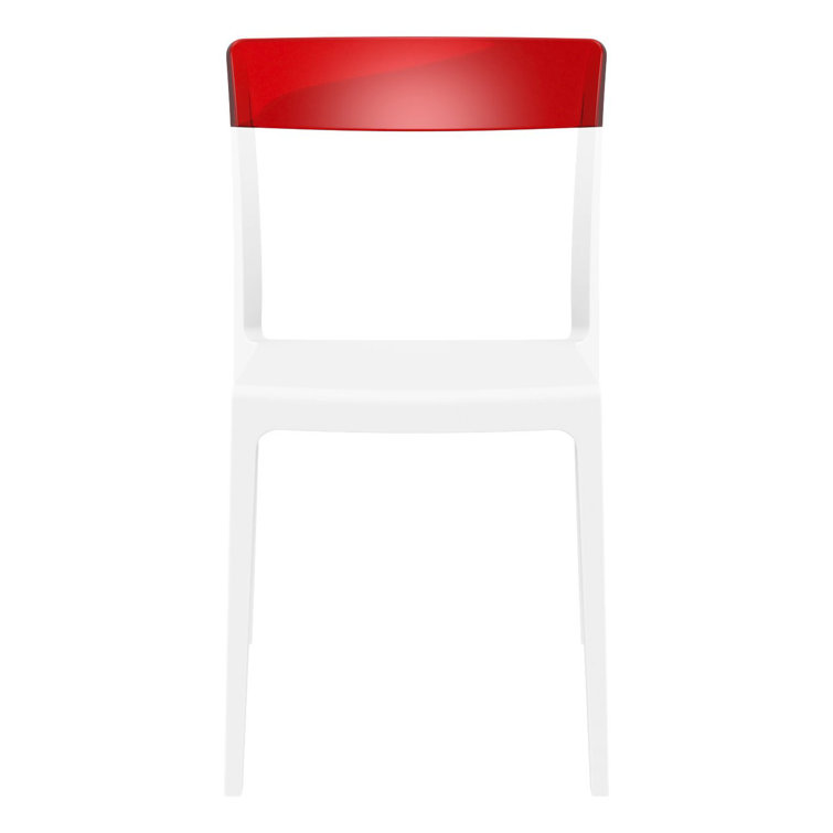 White and Red Stackable Plastic Outdoor Dining Chairs, Set of 2