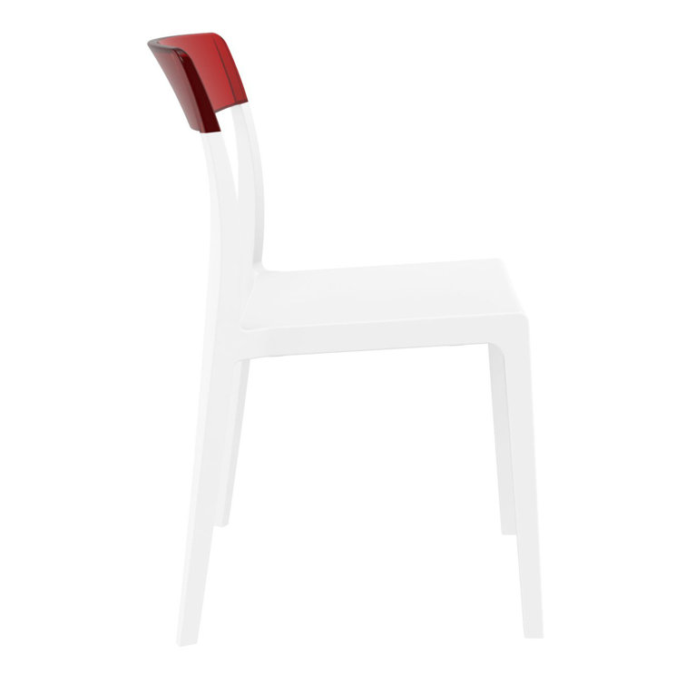 White and Red Stackable Plastic Outdoor Dining Chairs, Set of 2
