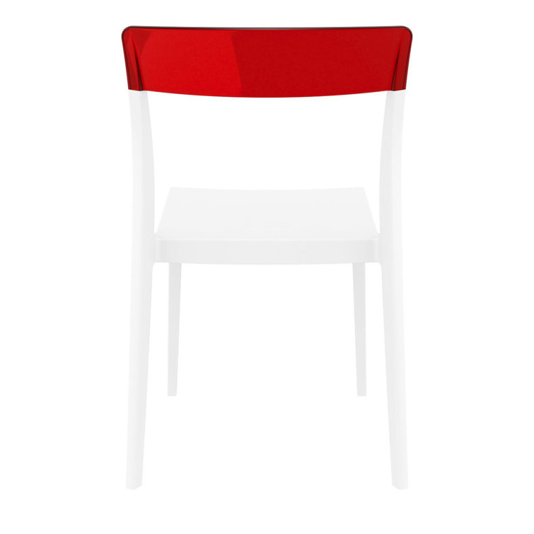 White and Red Stackable Plastic Outdoor Dining Chairs, Set of 2