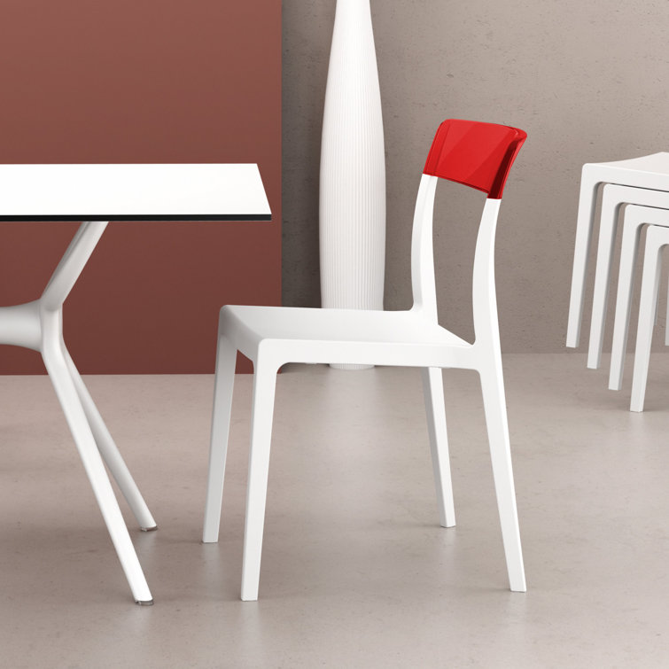 White and Red Stackable Plastic Outdoor Dining Chairs, Set of 2