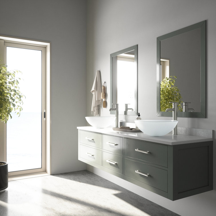 Frosted White Round Glass Vessel Sink with Brushed Nickel Faucet