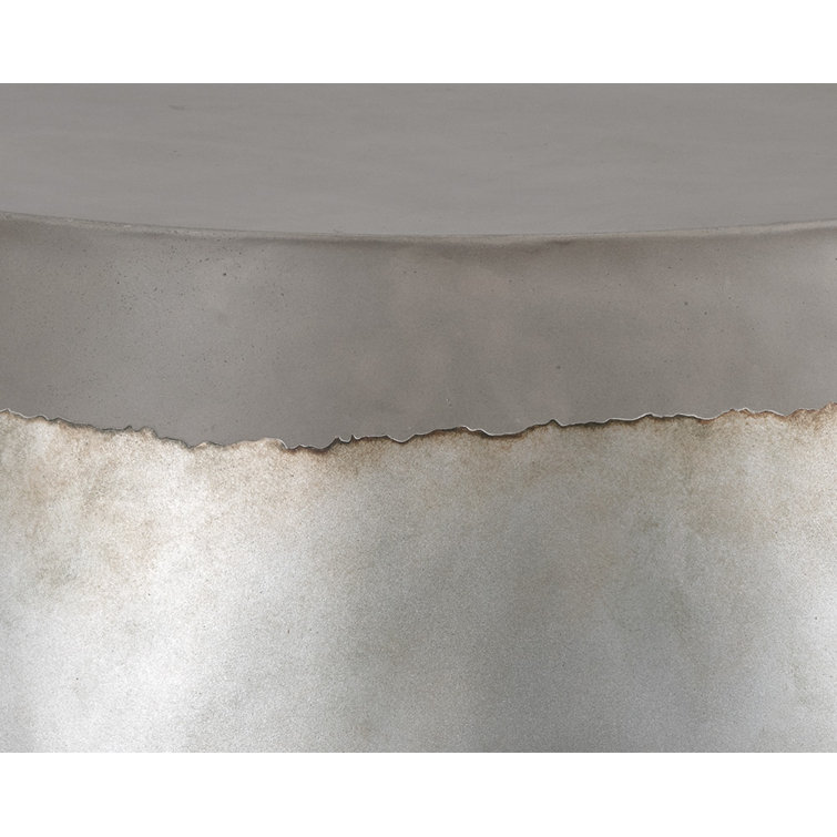Aries Industrial Grey and Silver Concrete Round Coffee Table with Storage