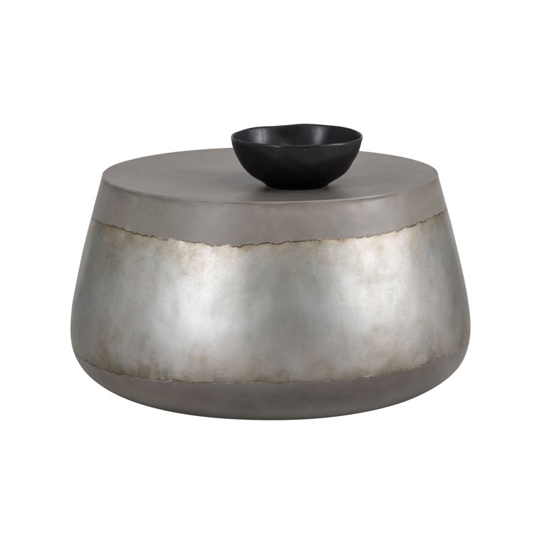 Aries Industrial Grey and Silver Concrete Round Coffee Table with Storage