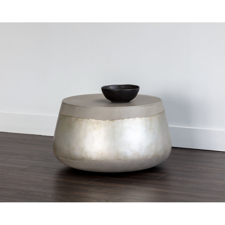 Aries Industrial Grey and Silver Concrete Round Coffee Table with Storage
