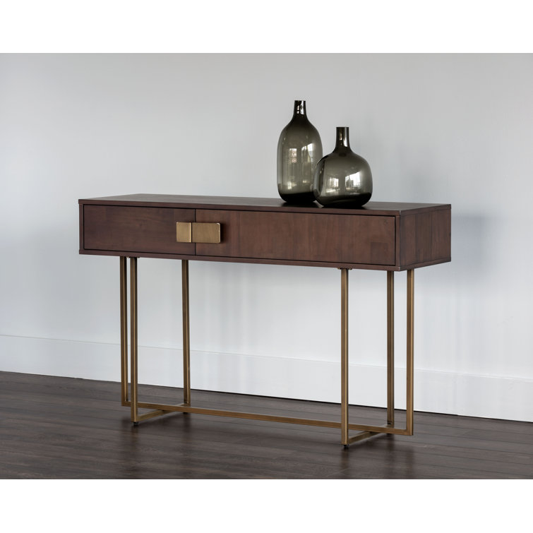 Ash Gray Wood and Metal Console Table with Storage