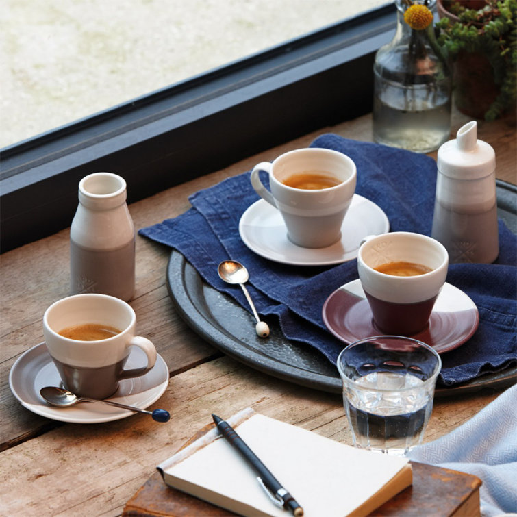 Mixed Colors Ceramic Espresso Cups and Saucers Set, 4 Count