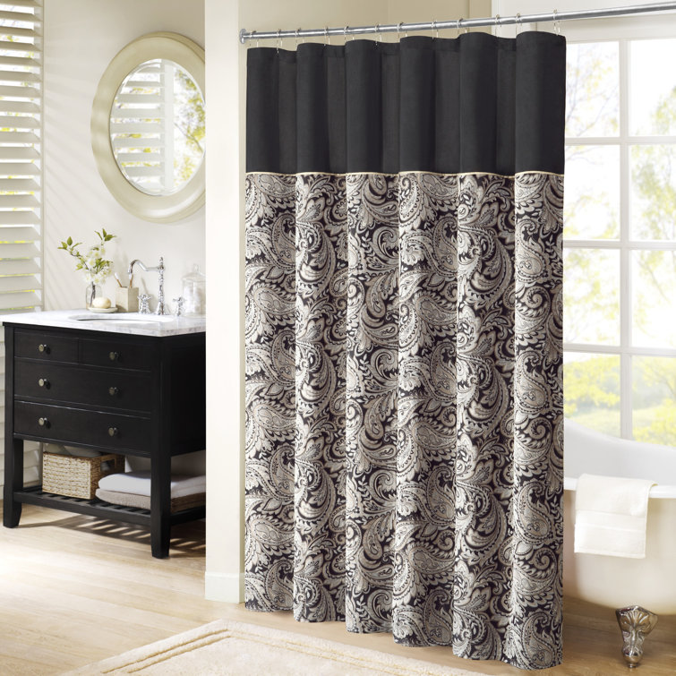 Black and Off-White Paisley Jacquard Shower Curtain