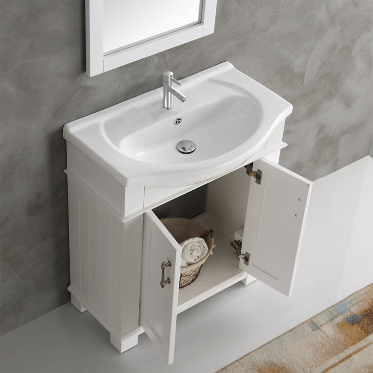 Hartford 30" White Solid Wood Freestanding Bathroom Vanity with Ceramic Sink