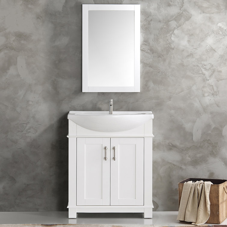 Hartford 30" White Solid Wood Freestanding Bathroom Vanity with Ceramic Sink