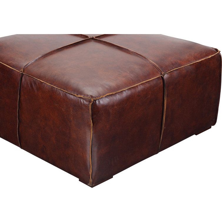 Stamford Square Brown Leather Ottoman with Wood Frame