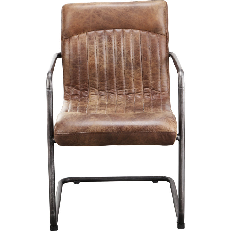 Ansel Transitional Leather Upholstered Side Chair in Light Brown