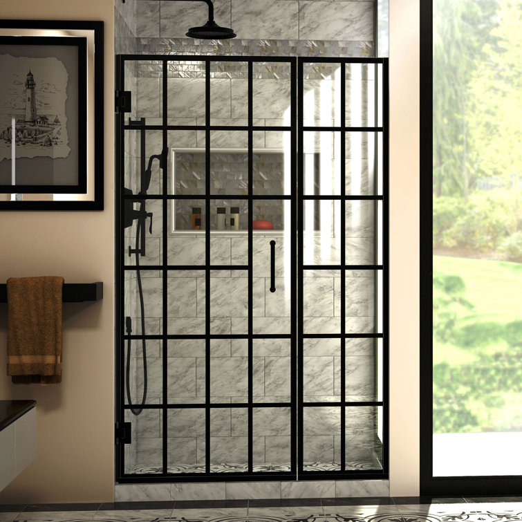 Toulon 46" Black Frameless Hinged Shower Door with ClearMax