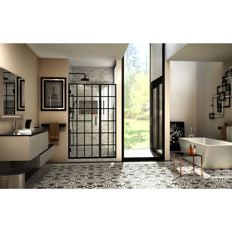Toulon 46" Black Frameless Hinged Shower Door with ClearMax