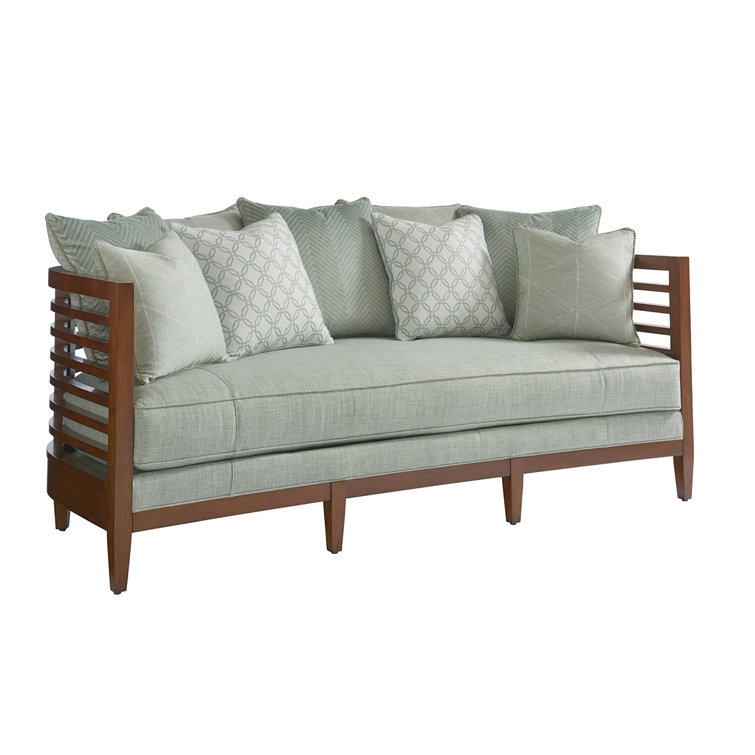 Green Polyester Stationary Sofa with Down Fill Cushions
