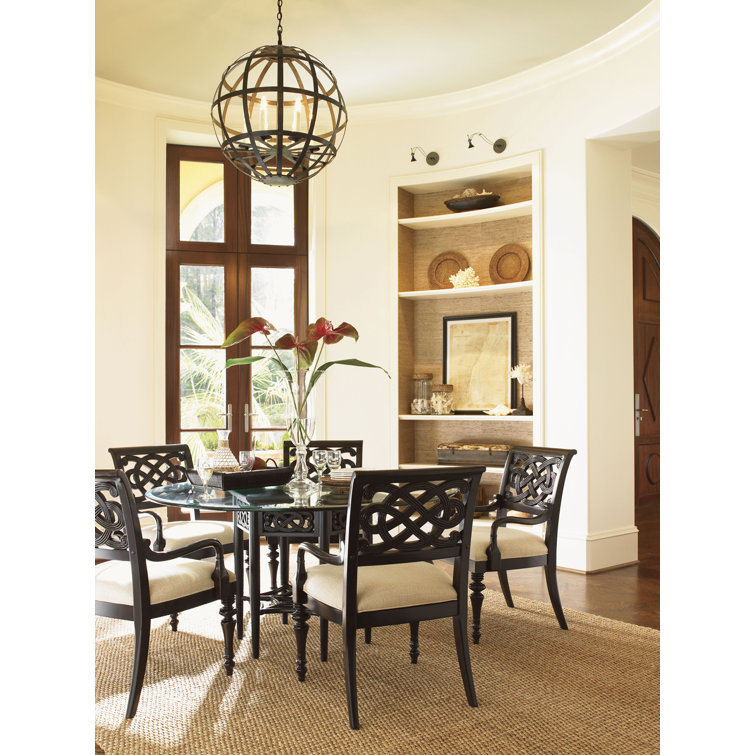 Elegant Transitional 60" Black/Brown Mahogany Dining Table with Glass Top
