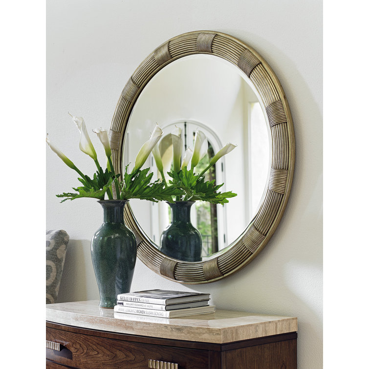 Transitional Beverly Round Wood & Silver Leaf Dresser Mirror 42.5"