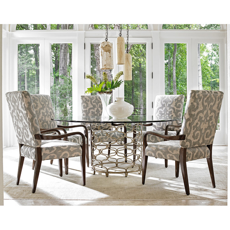 Contemporary Bollinger 72" Round Glass Dining Table with Silver Leaf Base