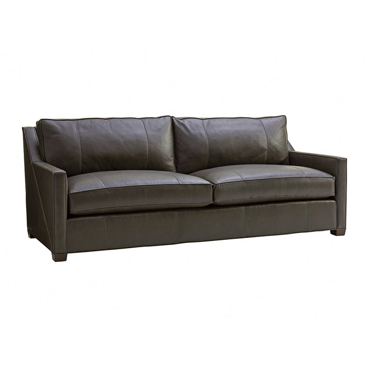 Midtown White Leather Pillow Back Sofa with Down Fill Cushions