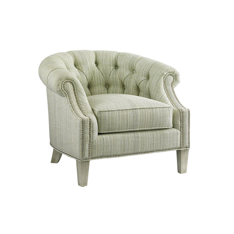 Millstone Stripe Millennial Chair with Green and White Down Cushioning