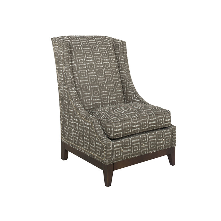 Ava Gray Polyester Blend Wingback Chair with Brown Wooden Legs