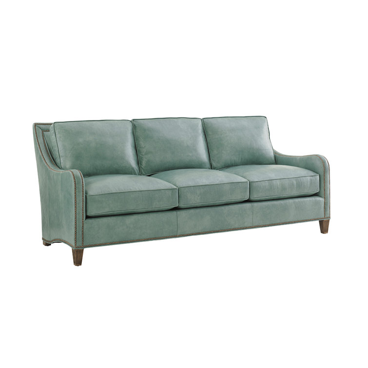 Seaglass Genuine Leather Sofa with Down Fill and Nailhead Accents