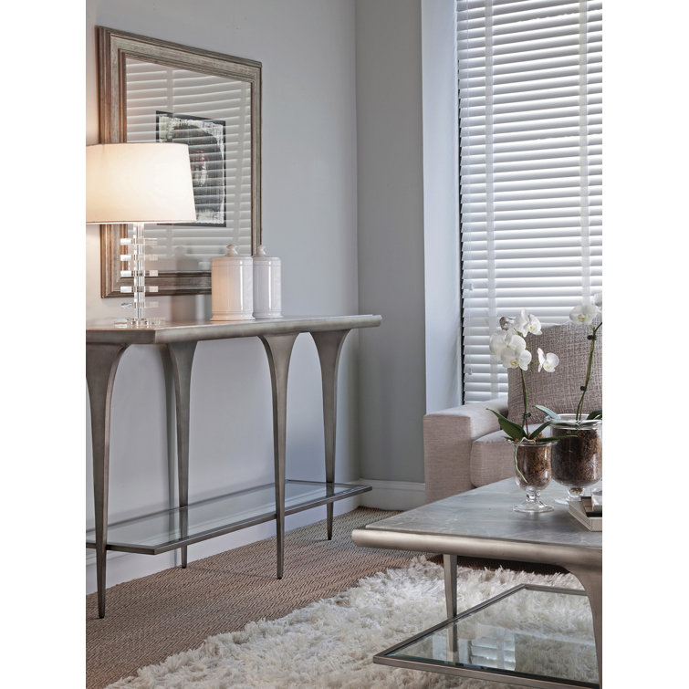 Zephyr 54'' Silver Metal and Glass Rectangular Console with Storage