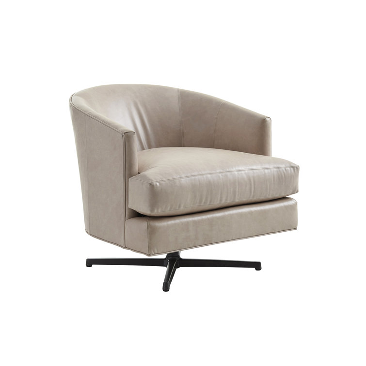 Charcoal Metal Base Barrel Swivel Leather Chair