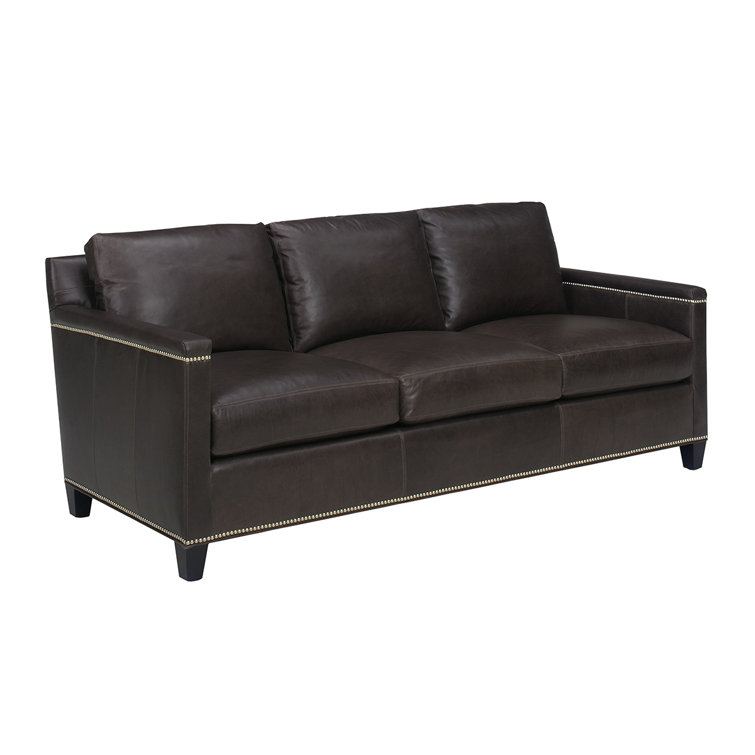 Misty Gray Leather Sofa with Pewter Nailhead Trim