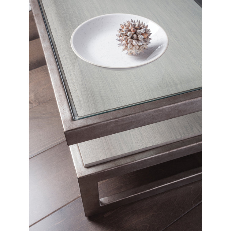 Contemporary Silver Leaf & Wire-Brushed Oak Cocktail Table