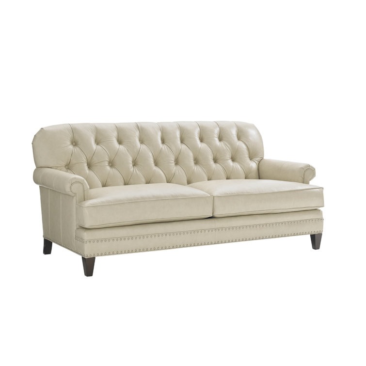 Arlington Brown Leather Tufted Settee with Pewter Nailhead Trim