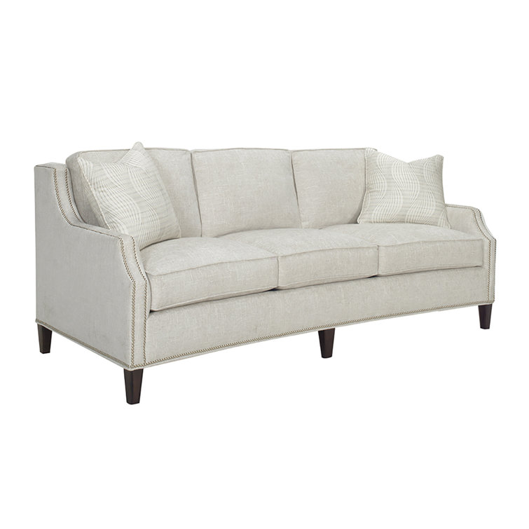 White Fabric Track Arm Sofa with Down Fill Cushions