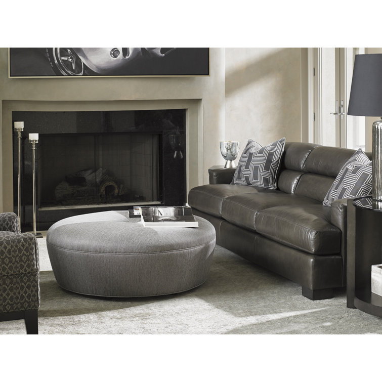 Claudia Round Tufted Gray Fabric Ottoman