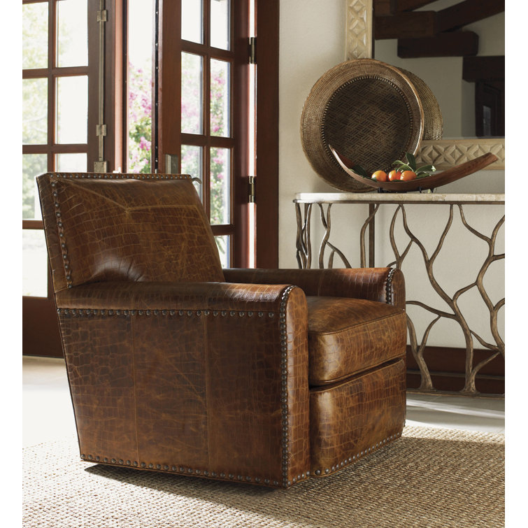 Brown Genuine Leather Swivel Accent Chair