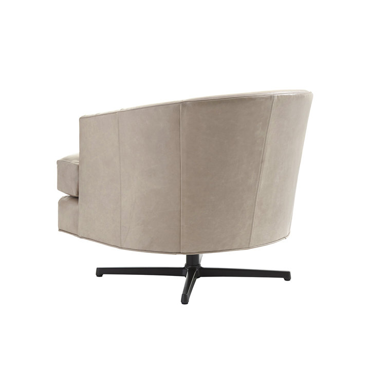 Charcoal Metal Base Barrel Swivel Leather Chair