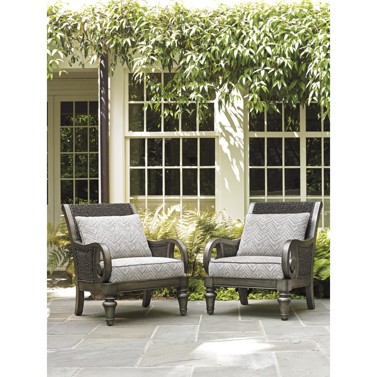 Gray Geometric Down-Filled Wicker Wood Armchair