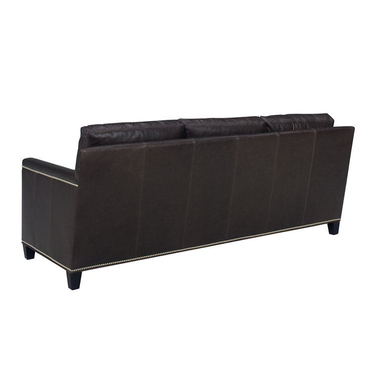 Misty Gray Leather Sofa with Pewter Nailhead Trim