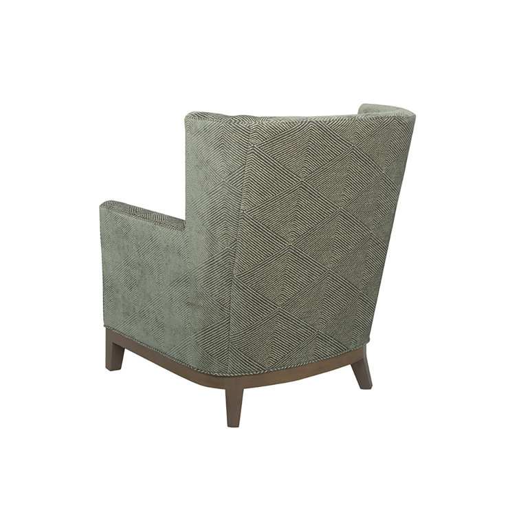 Moderate Scale Nouveau Green Wingback Chair with Down Cushioning